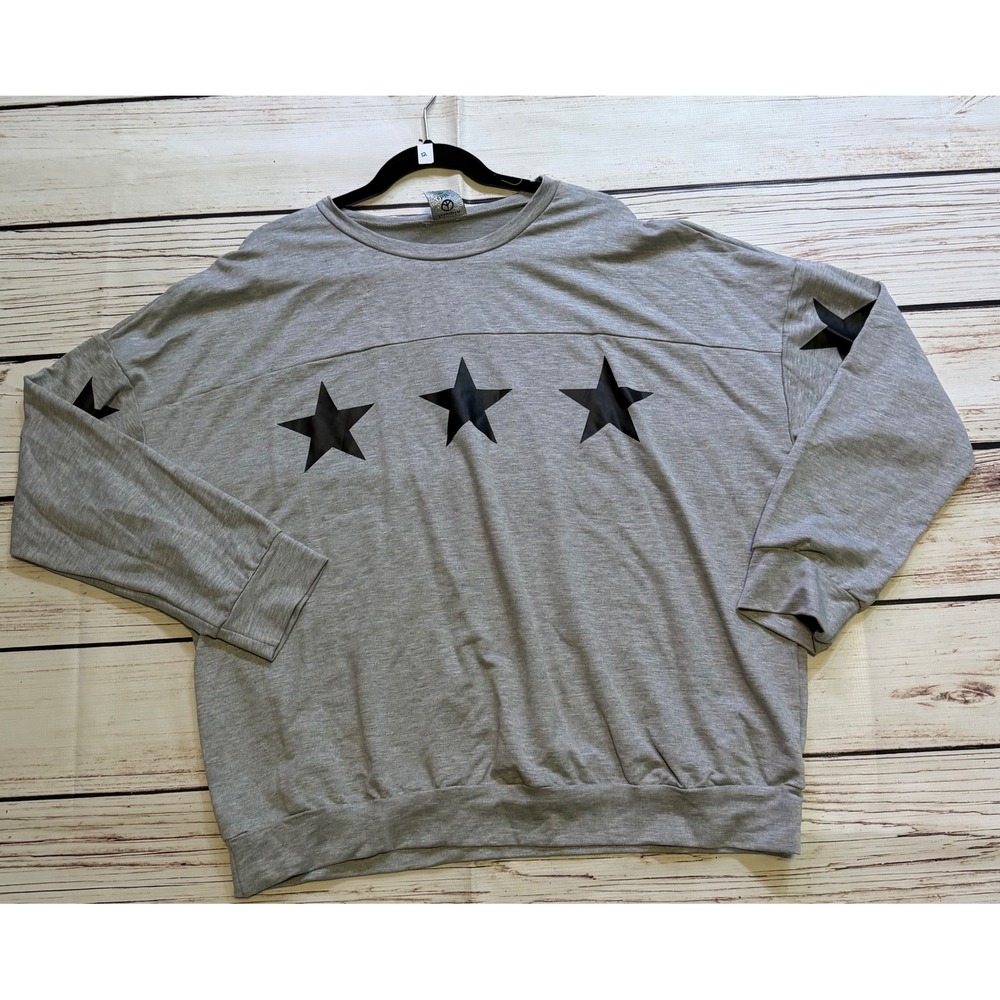 Hippie Chic USA Womens Gray Star Graphic Oversized Sweatshirt Pullover Top